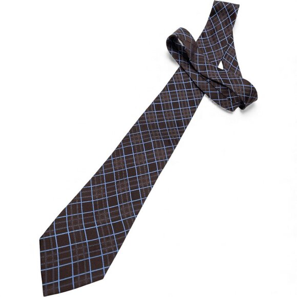 Nautica Silk Tie Brown Blue Plaid Geometric Diamonds - Picture 2 of 6